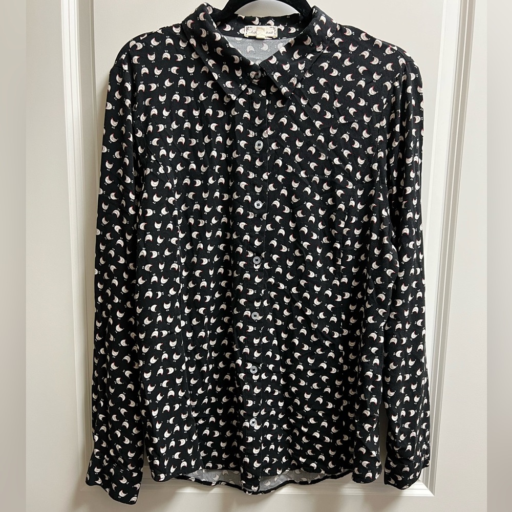 Cloth & Portrait Chicken Button Down Collared Top size XL